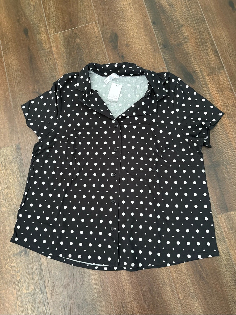 Lane Bryant Polka Dot Short Sleeve Button down a pajama top- Black/White